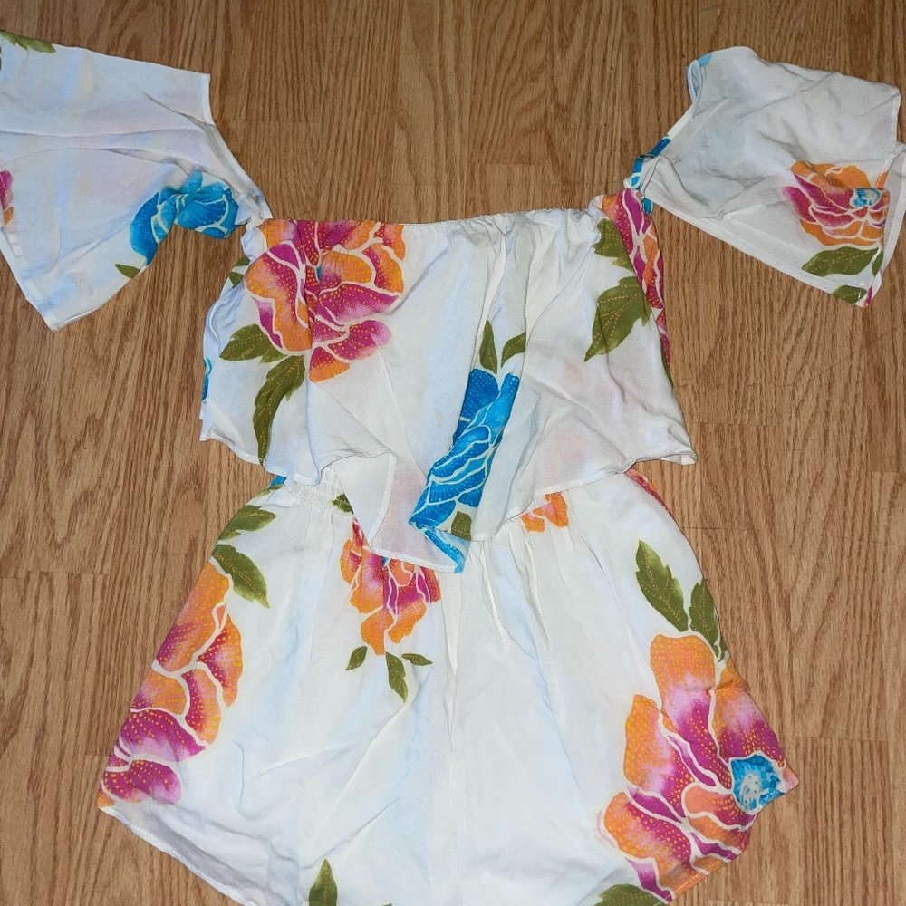 Forever 21 floral, off-the-shoulder romper